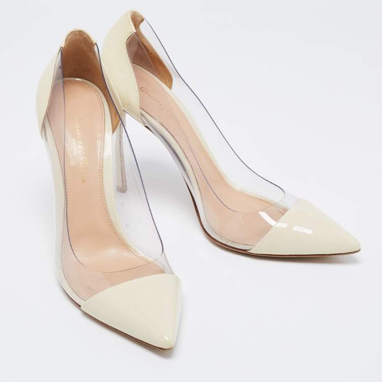 Pre Owned Gianvito Rossi Cream Patent Leather and PVC Plexi Pumps Size 38.5