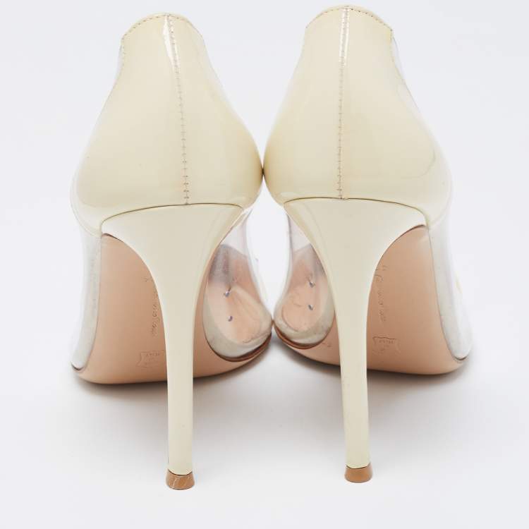 Pre Owned Gianvito Rossi Cream Patent Leather and PVC Plexi Pumps Size 38.5