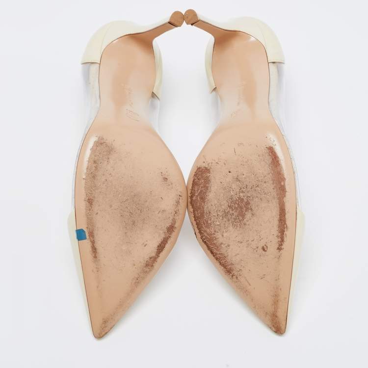 Pre Owned Gianvito Rossi Cream Patent Leather and PVC Plexi Pumps Size 38.5