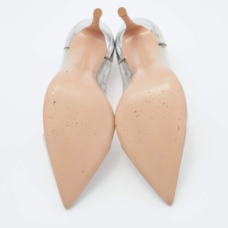 Pre Owned Gianvito Rossi Silver Leather and PVC Plexi Pumps Size 37.5