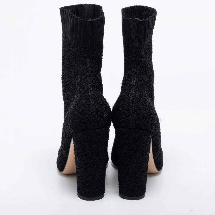 Pre Owned Gianvito Rossi Black Knit Fabric Sock Ankle Length Boots Size 40