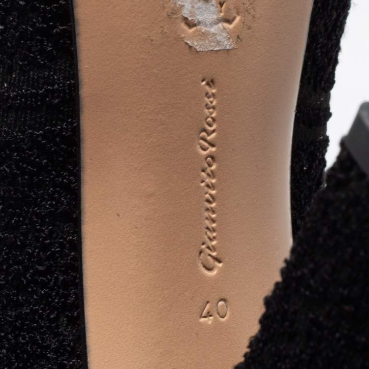 Pre Owned Gianvito Rossi Black Knit Fabric Sock Ankle Length Boots Size 40