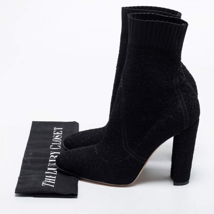 Pre Owned Gianvito Rossi Black Knit Fabric Sock Ankle Length Boots Size 40