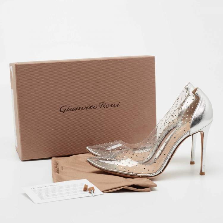 Pre Owned Gianvito Rossi Silver Leather and PVC Plexi Pumps Size 39.5