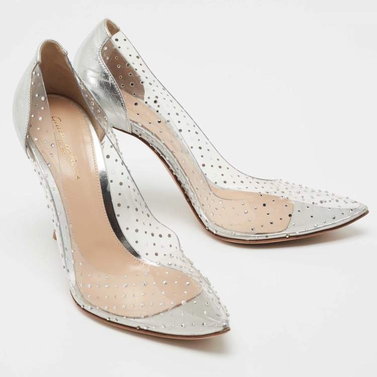 Pre Owned Gianvito Rossi Silver Leather and PVC Plexi Pumps Size 39.5