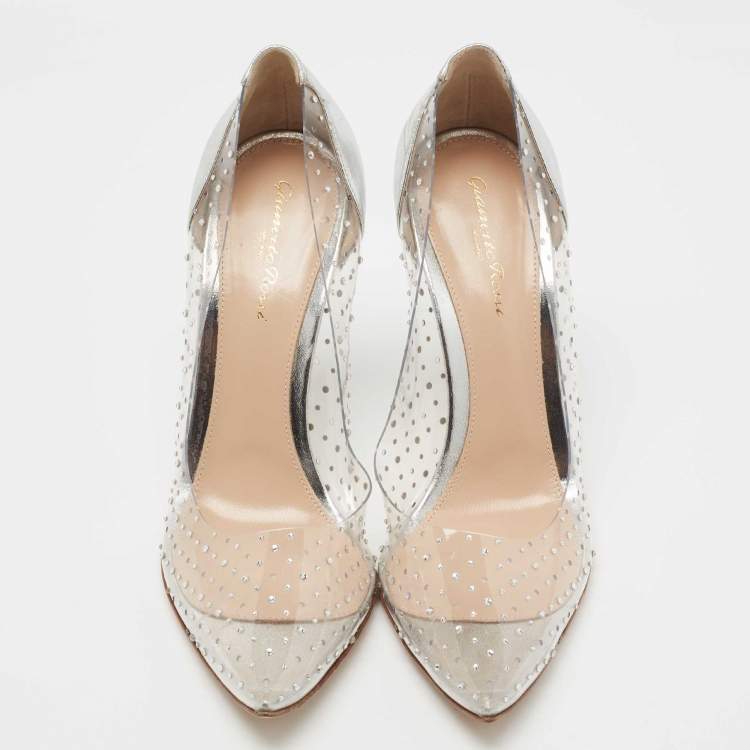 Pre Owned Gianvito Rossi Silver Leather and PVC Plexi Pumps Size 39.5
