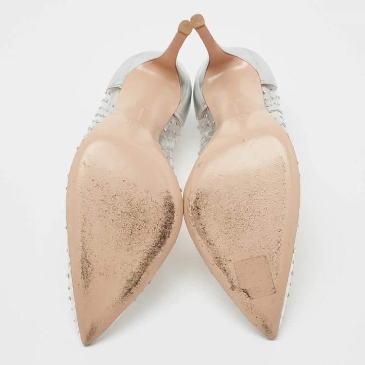 Pre Owned Gianvito Rossi Silver Leather and PVC Plexi Pumps Size 39.5