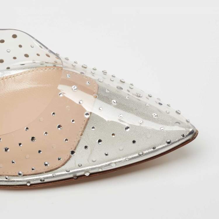 Pre Owned Gianvito Rossi Silver Leather and PVC Plexi Pumps Size 39.5