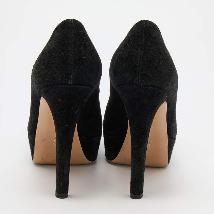 Pre Owned Gianvito Rossi Black Suede and Mink Fur Platform Pumps Size 37
