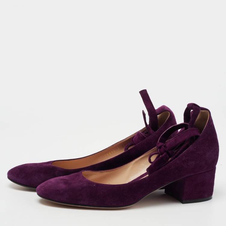 Pre Owned Gianvito Rossi Purple Suede Ankle Wrap Pumps Size 39.5