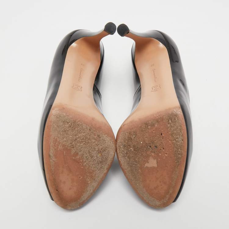 Pre Owned Gianvito Rossi Black Patent Leather Peep Toe Pumps Size 38