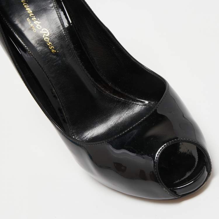 Pre Owned Gianvito Rossi Black Patent Leather Peep Toe Pumps Size 38