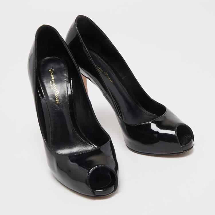 Pre Owned Gianvito Rossi Black Patent Leather Peep Toe Pumps Size 38