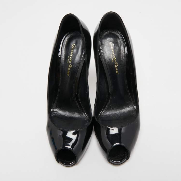 Pre Owned Gianvito Rossi Black Patent Leather Peep Toe Pumps Size 38