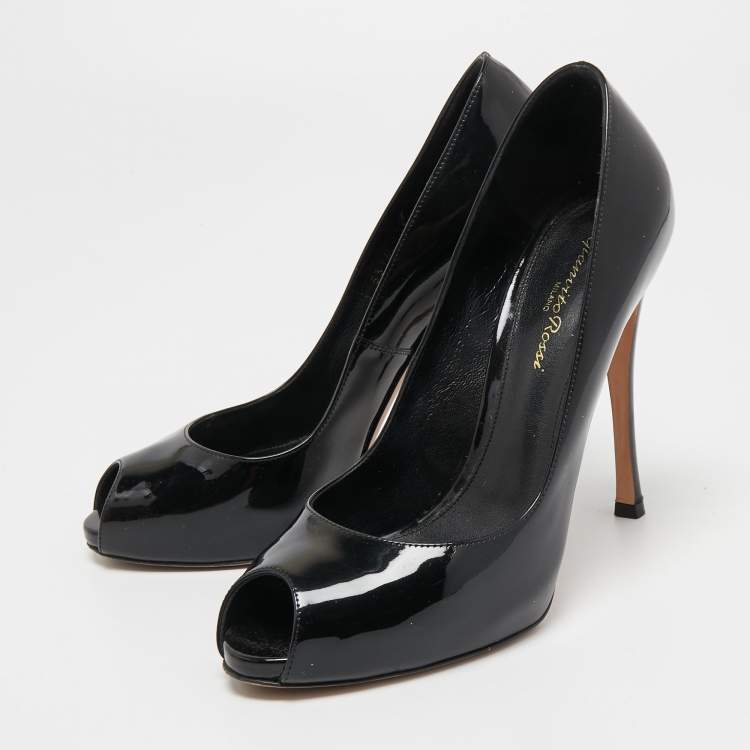 Pre Owned Gianvito Rossi Black Patent Leather Peep Toe Pumps Size 38