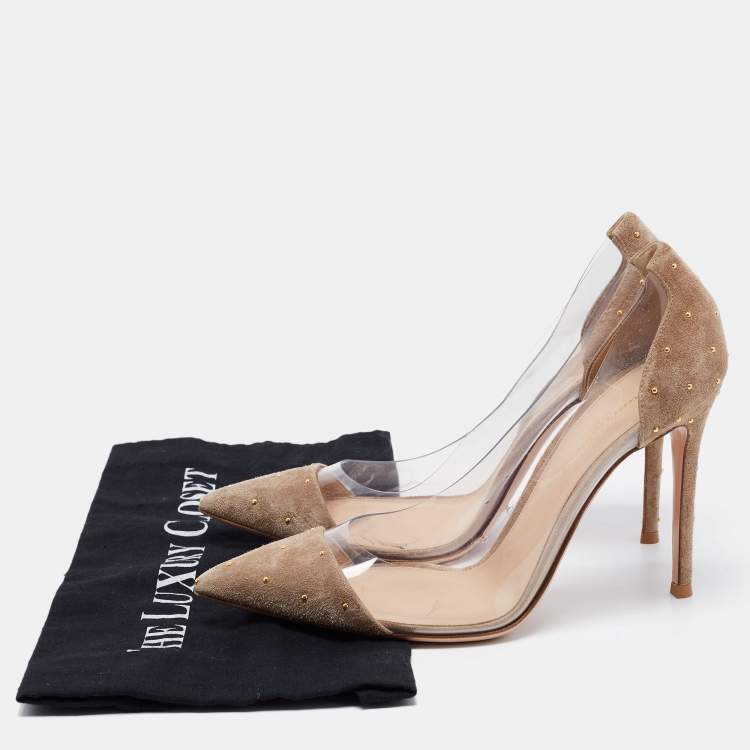 Pre Owned Gianvito Rossi Beige PVC and Suede Plexi Pumps Size 39.5