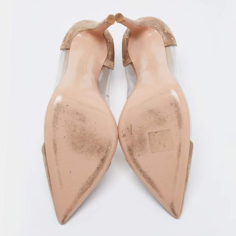 Pre Owned Gianvito Rossi Beige PVC and Suede Plexi Pumps Size 39.5