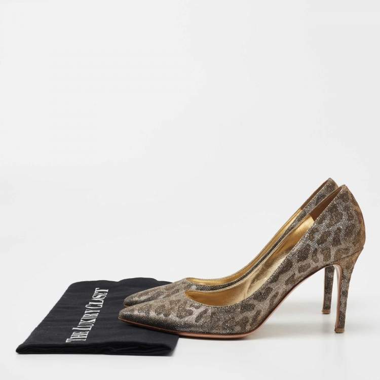 Pre Owned Gianvito Rossi Metallic Leopard Print Lurex Fabric Gianvito Pumps Size 38