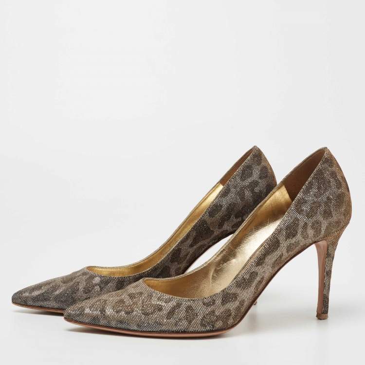 Pre Owned Gianvito Rossi Metallic Leopard Print Lurex Fabric Gianvito Pumps Size 38