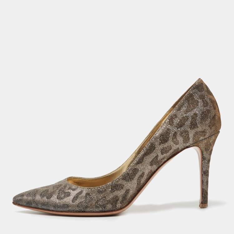 Pre Owned Gianvito Rossi Metallic Leopard Print Lurex Fabric Gianvito Pumps Size 38
