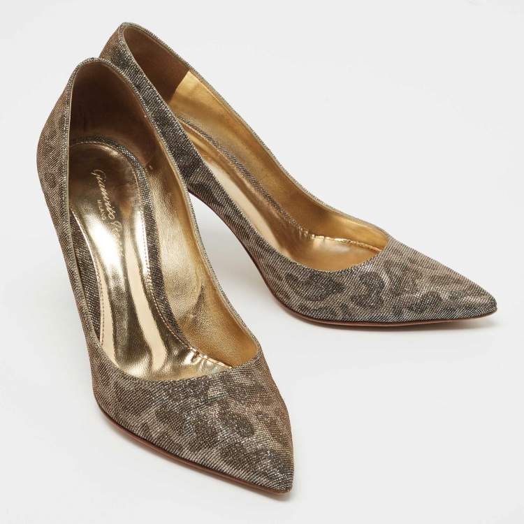 Pre Owned Gianvito Rossi Metallic Leopard Print Lurex Fabric Gianvito Pumps Size 38