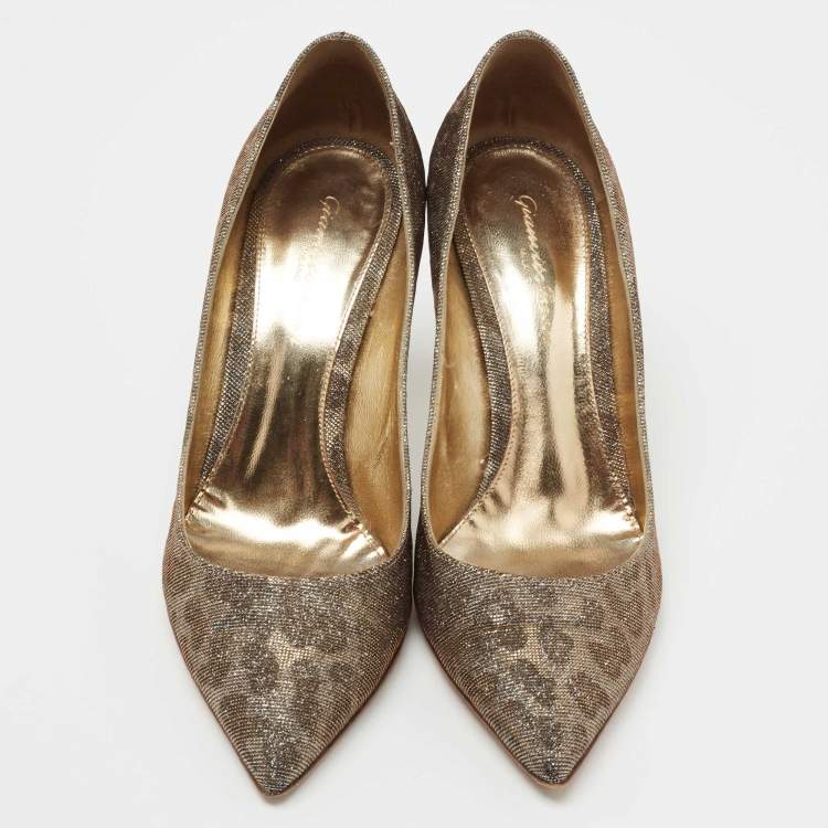 Pre Owned Gianvito Rossi Metallic Leopard Print Lurex Fabric Gianvito Pumps Size 38