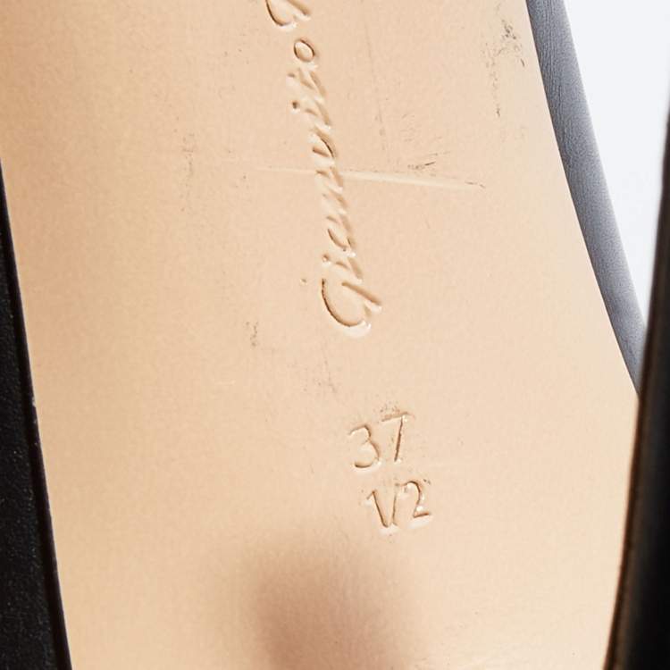 Pre Owned Gianvito Rossi Black Leather Vamp Peep Toe Booties Size 37.5