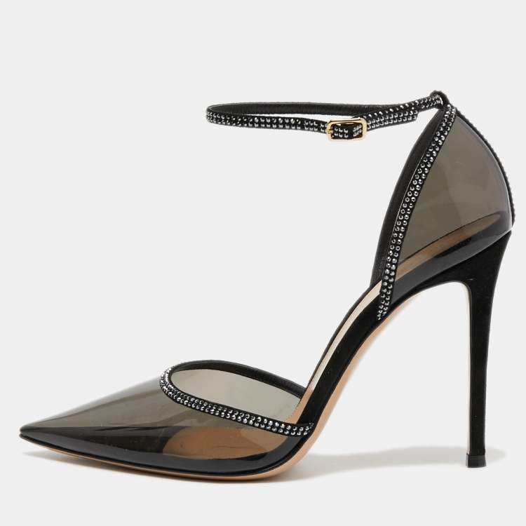 Pre Owned Gianvito Rossi Black PVC and Leather Embellished Pumps Size 39.5