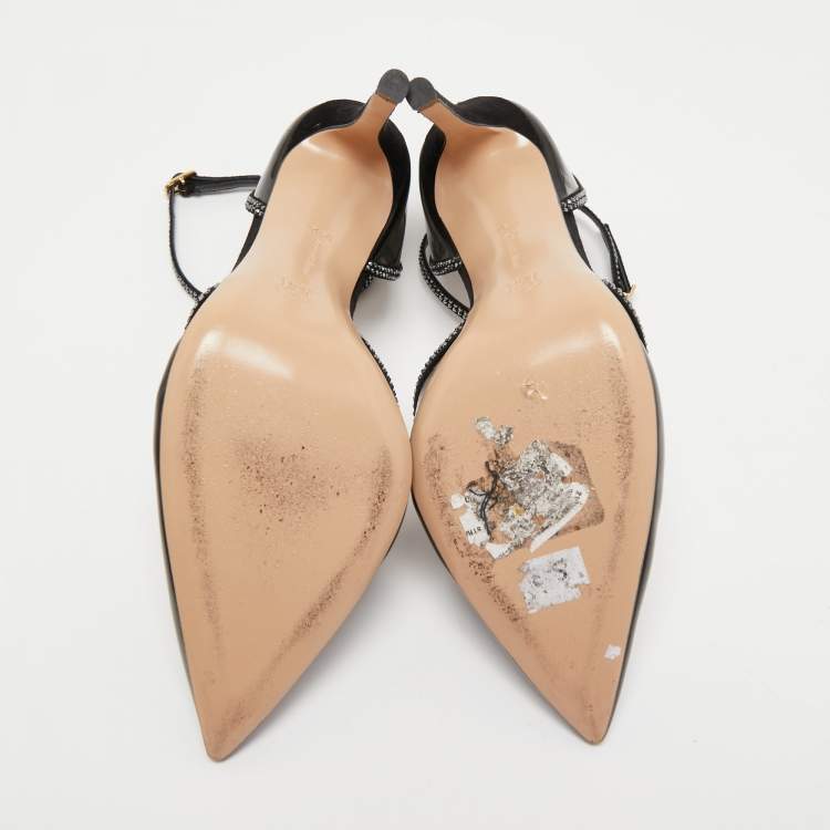 Pre Owned Gianvito Rossi Black PVC and Leather Embellished Pumps Size 39.5