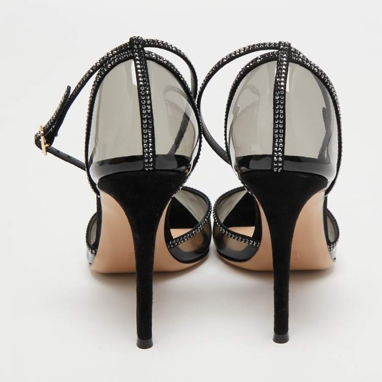 Pre Owned Gianvito Rossi Black PVC and Leather Embellished Pumps Size 39.5