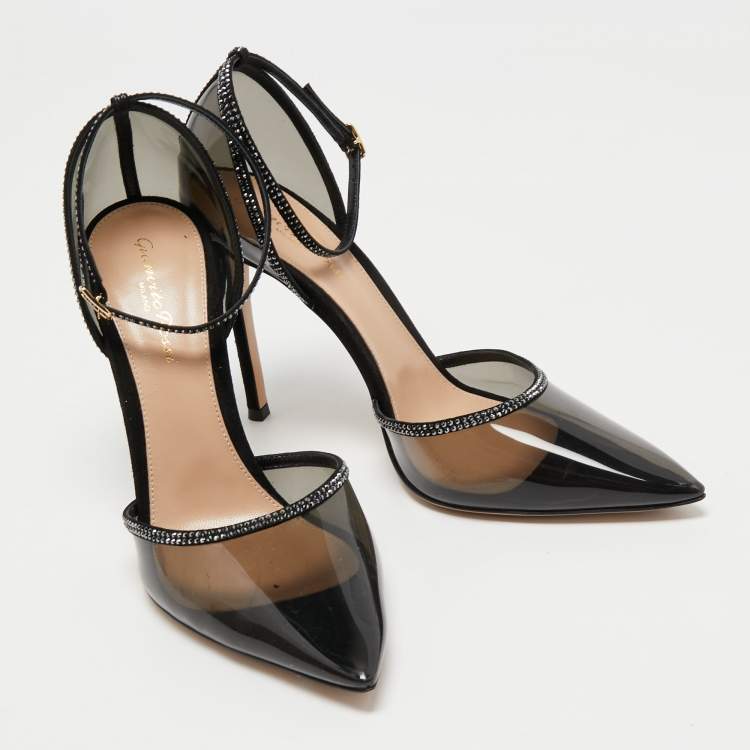 Pre Owned Gianvito Rossi Black PVC and Leather Embellished Pumps Size 39.5