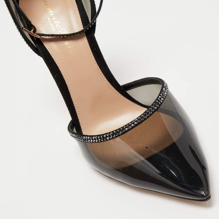 Pre Owned Gianvito Rossi Black PVC and Leather Embellished Pumps Size 39.5