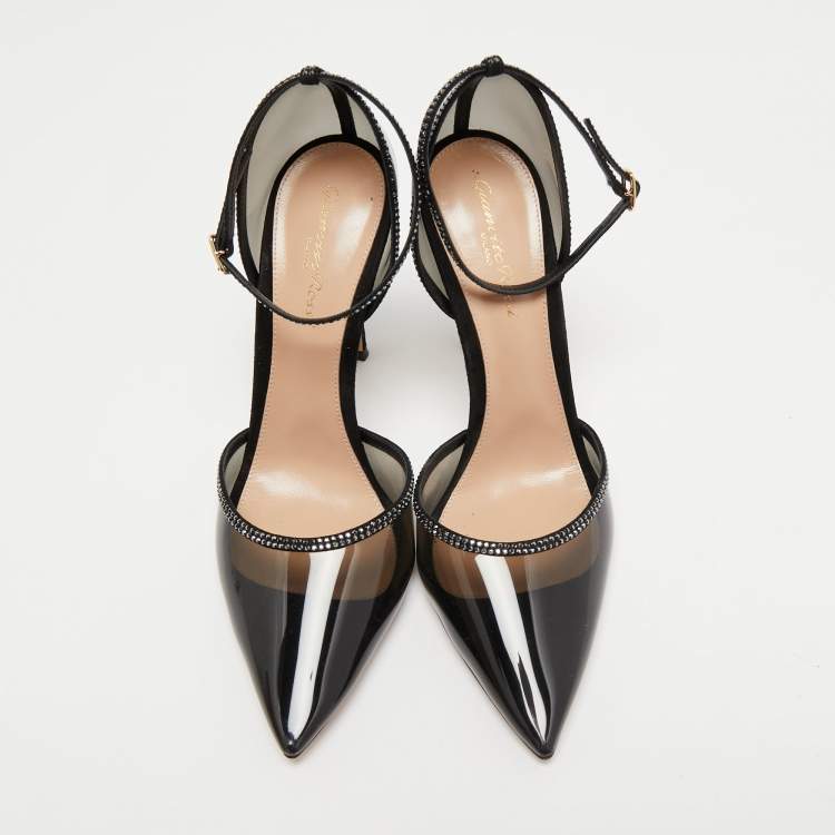 Pre Owned Gianvito Rossi Black PVC and Leather Embellished Pumps Size 39.5