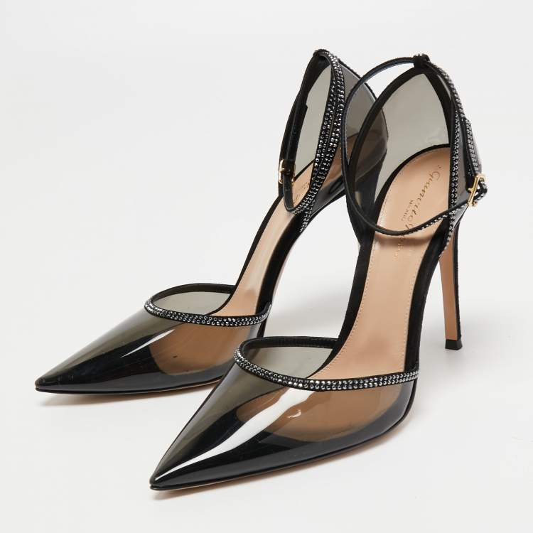 Pre Owned Gianvito Rossi Black PVC and Leather Embellished Pumps Size 39.5