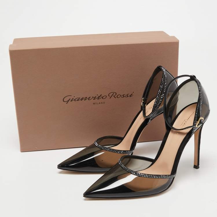 Pre Owned Gianvito Rossi Black PVC and Leather Embellished Pumps Size 39.5