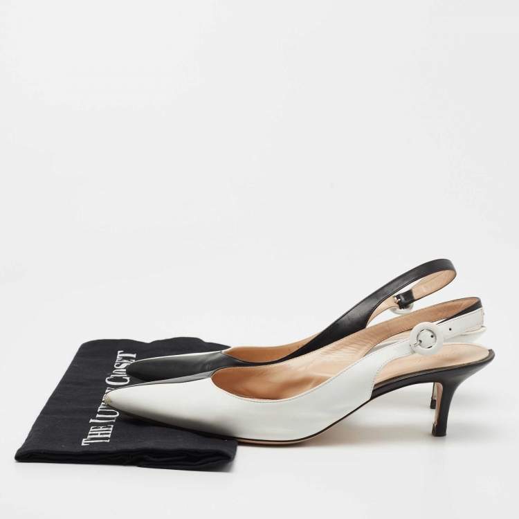 Pre Owned Gianvito Rossi Black/White Leather Pointed Toe Slingback Pumps Size 40