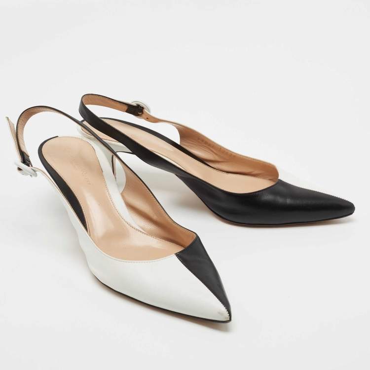Pre Owned Gianvito Rossi Black/White Leather Pointed Toe Slingback Pumps Size 40