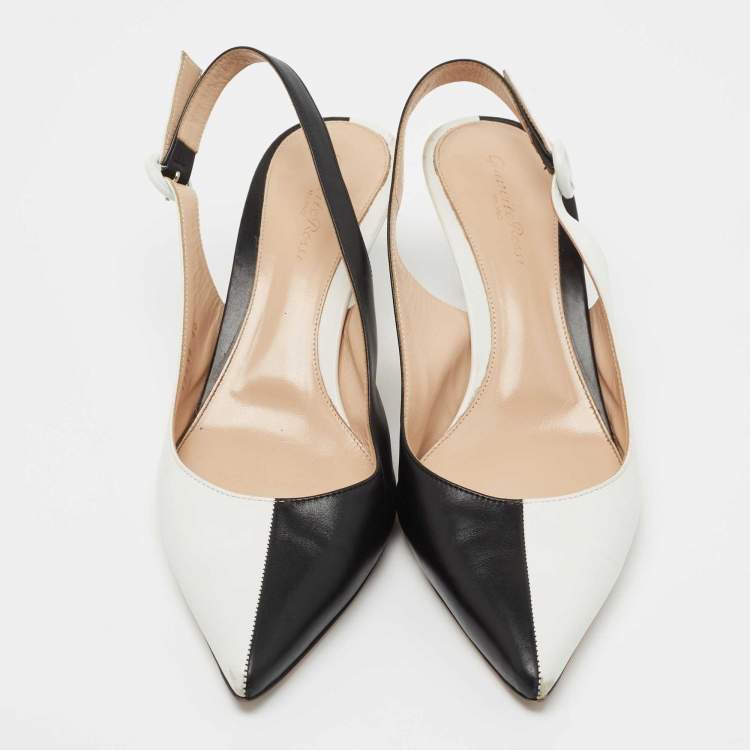 Pre Owned Gianvito Rossi Black/White Leather Pointed Toe Slingback Pumps Size 40