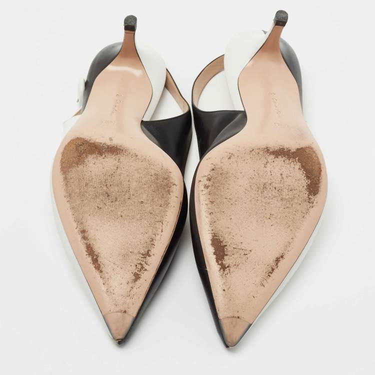 Pre Owned Gianvito Rossi Black/White Leather Pointed Toe Slingback Pumps Size 40