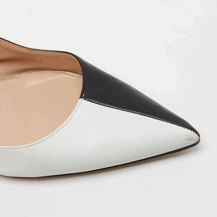 Pre Owned Gianvito Rossi Black/White Leather Pointed Toe Slingback Pumps Size 40
