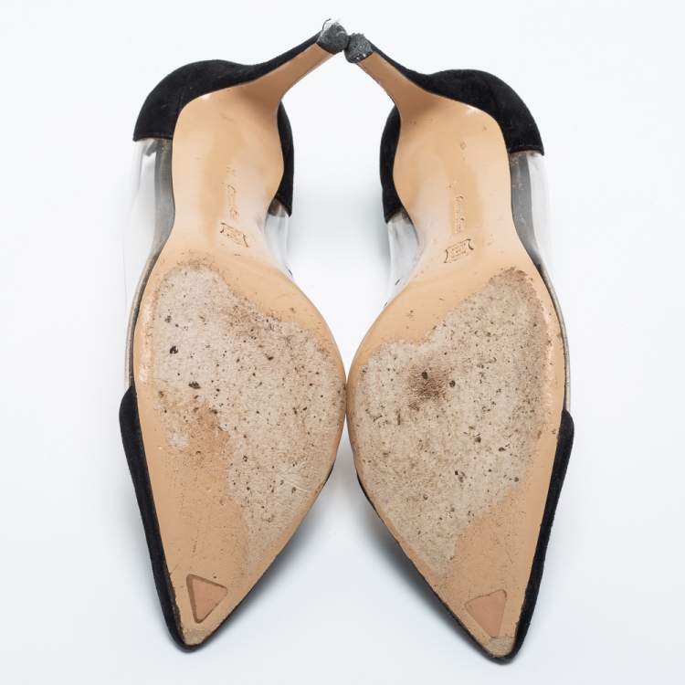 Pre Owned Gianvito Rossi Black Suede and PVC Plexi Pumps Size 35