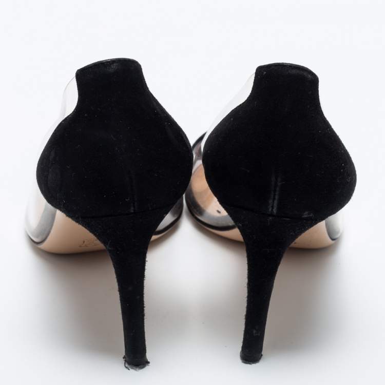 Pre Owned Gianvito Rossi Black Suede and PVC Plexi Pumps Size 35