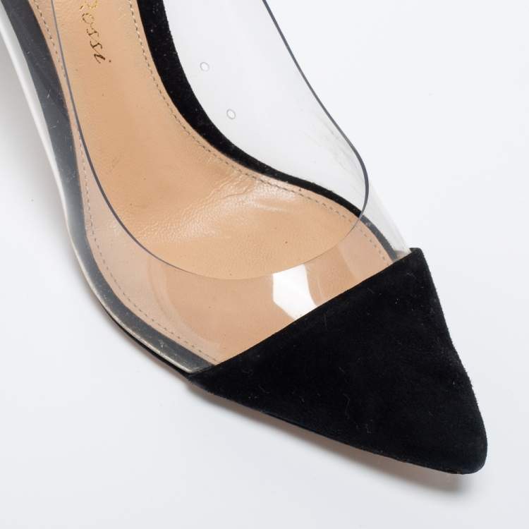Pre Owned Gianvito Rossi Black Suede and PVC Plexi Pumps Size 35