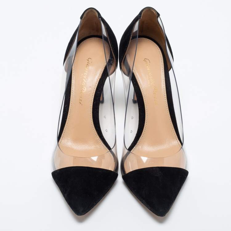 Pre Owned Gianvito Rossi Black Suede and PVC Plexi Pumps Size 35