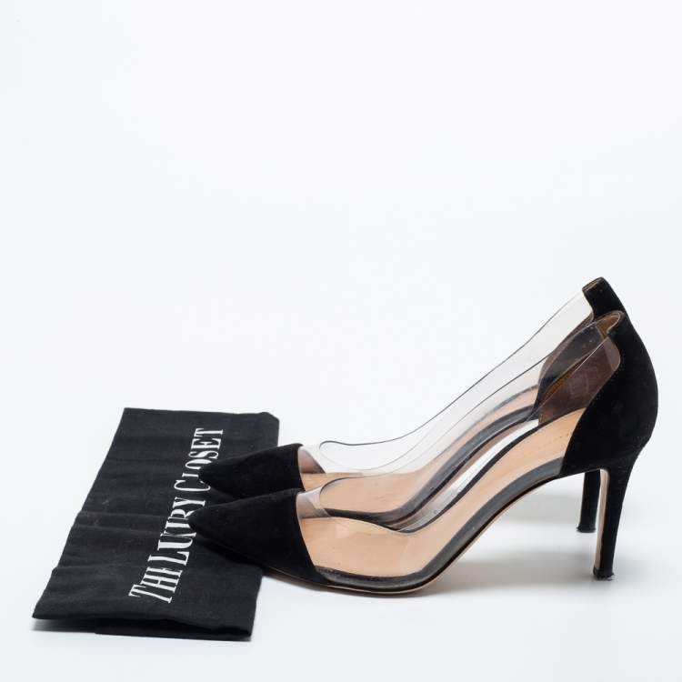 Pre Owned Gianvito Rossi Black Suede and PVC Plexi Pumps Size 35