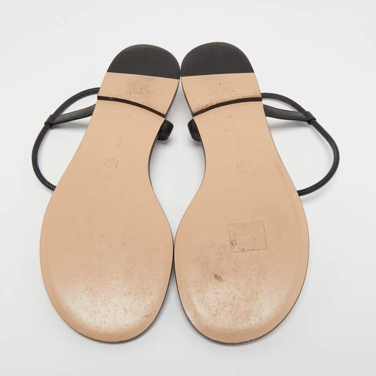 Pre Owned Gianvito Rossi Black LeatherThong Flats Size 38