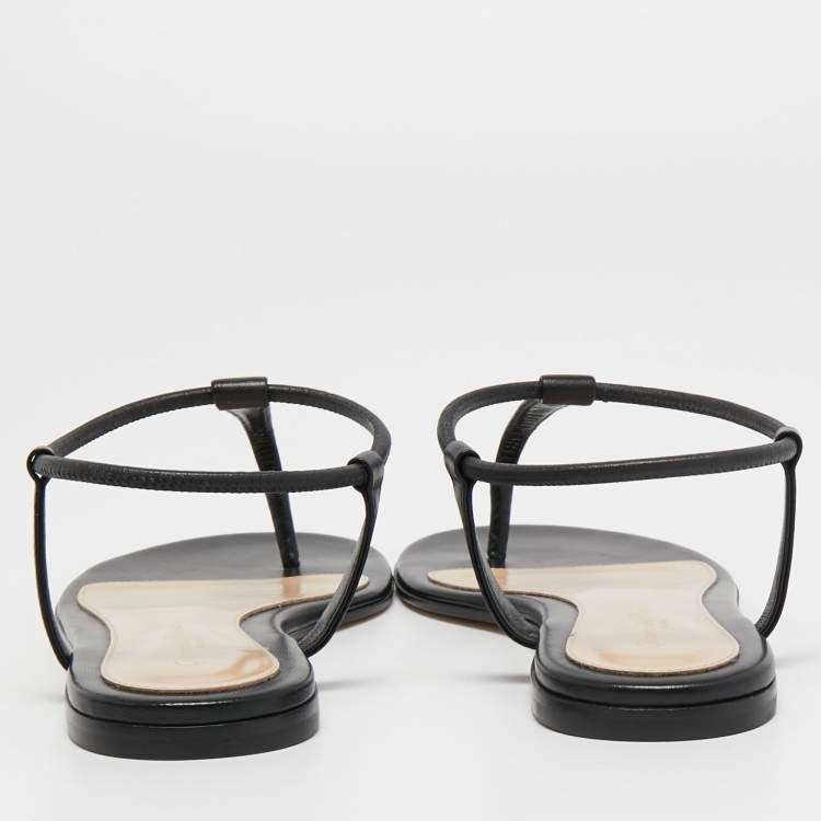Pre Owned Gianvito Rossi Black LeatherThong Flats Size 38