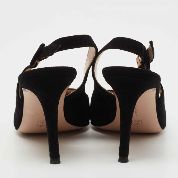 Pre Owned Gianvito Rossi Black Suede Anna Slingback Pumps Size 35