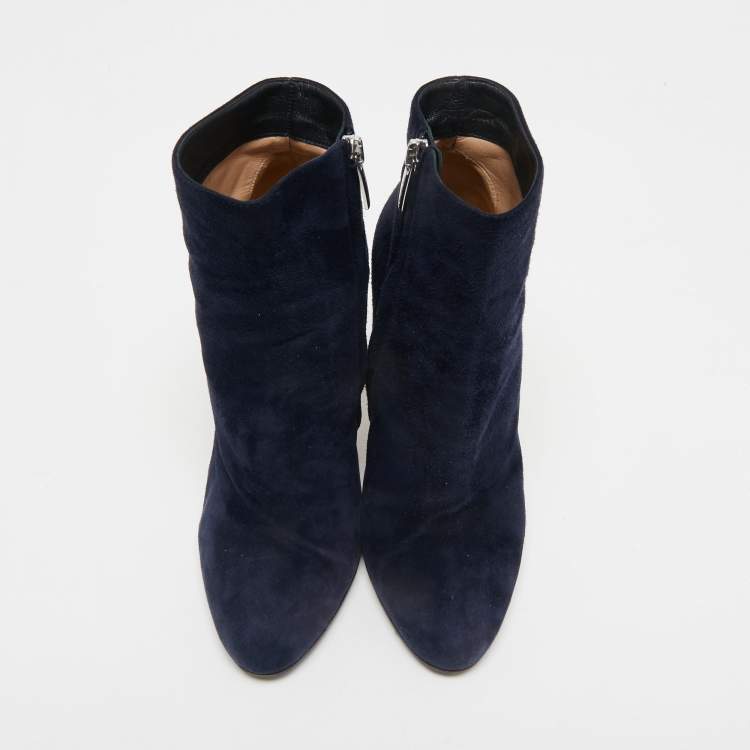 Pre Owned Gianvito Rossi Navy Blue Suede Ankle Booties Size 37