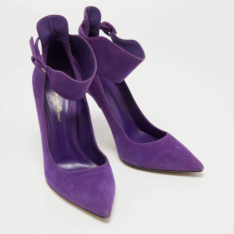 Pre Owned Gianvito Rossi Purple Suede Ankle Strap Pumps Size 38